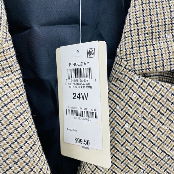 On 34th Womens Plus Size 24W Sequin Plaid Double-Breasted Blazer Jacket $99 313 - Picture 5 of 7